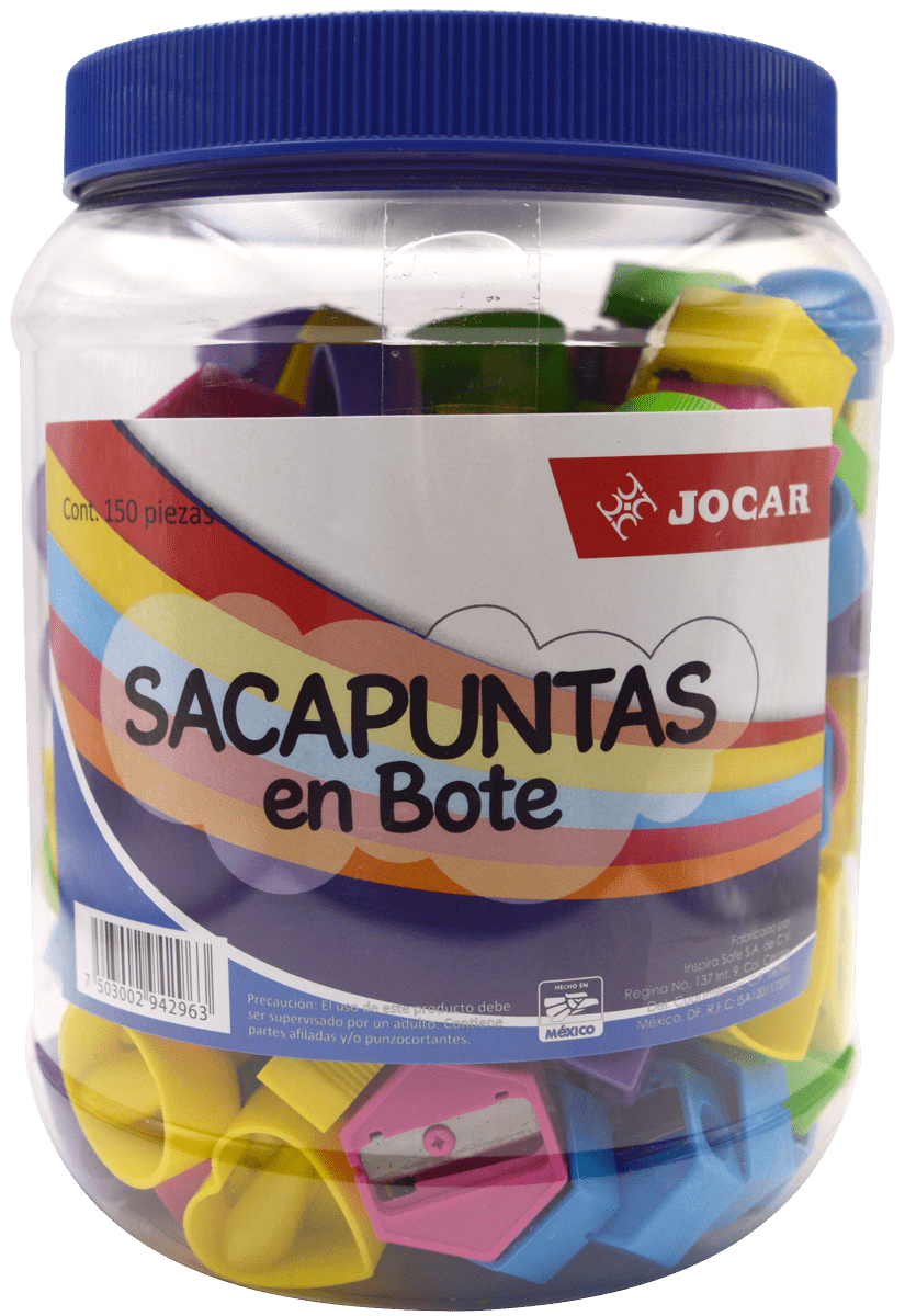 Imagen de JOCAR(1) SACAPUNTAS BOTE C/150 PZAS SOLIDO/TRANSP (1182) (SPB150S/SPB150T)