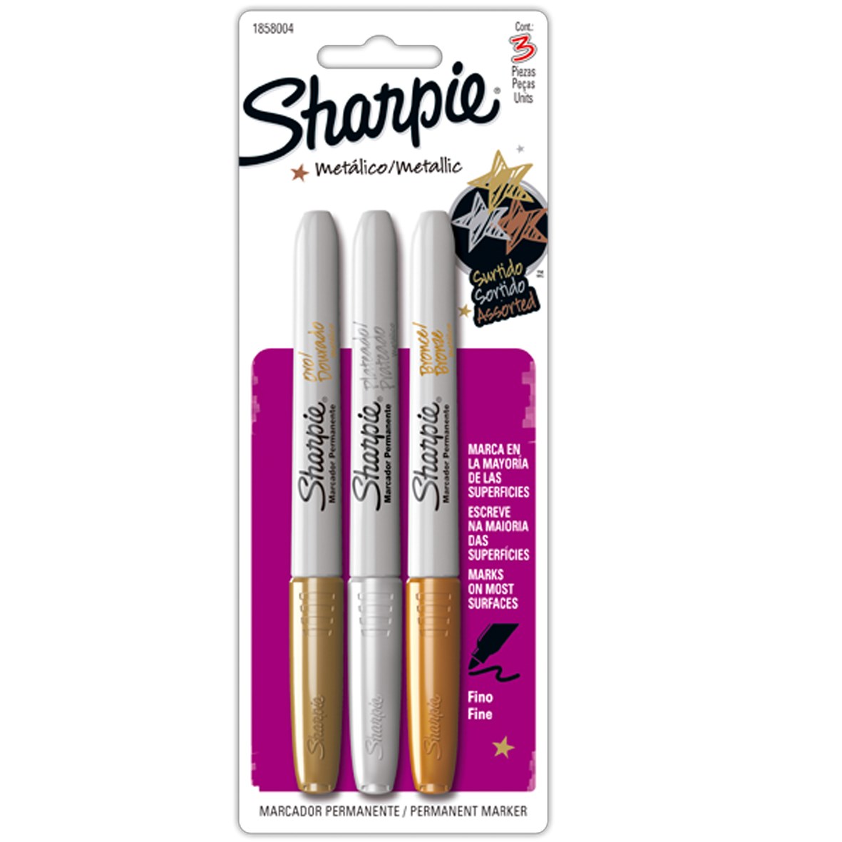 Imagen de SHARPIE(1) MARCADOR METALICO BLISTER C/3 PZAS SURT (1858004)