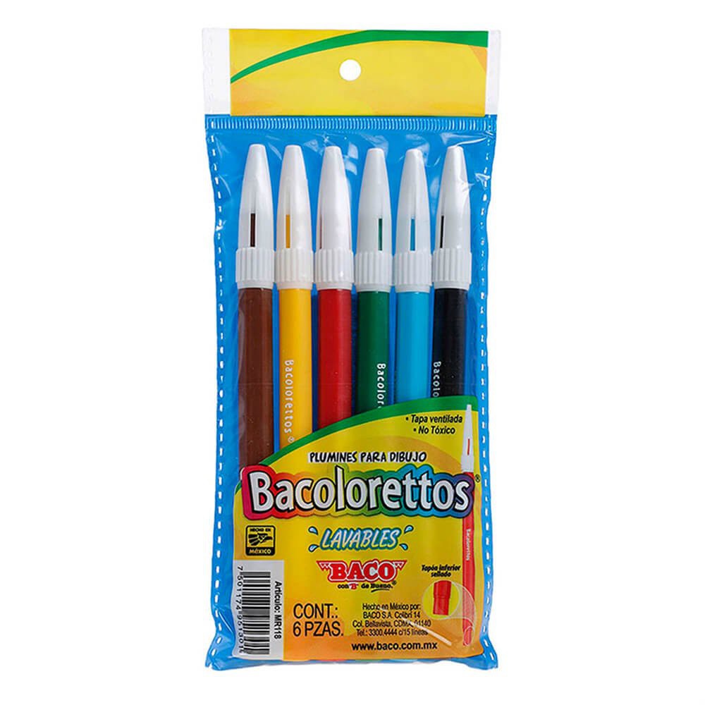 Imagen de BACO(100) PLUMINES BACOLORETTO C/6 LAVABLES (MR118)