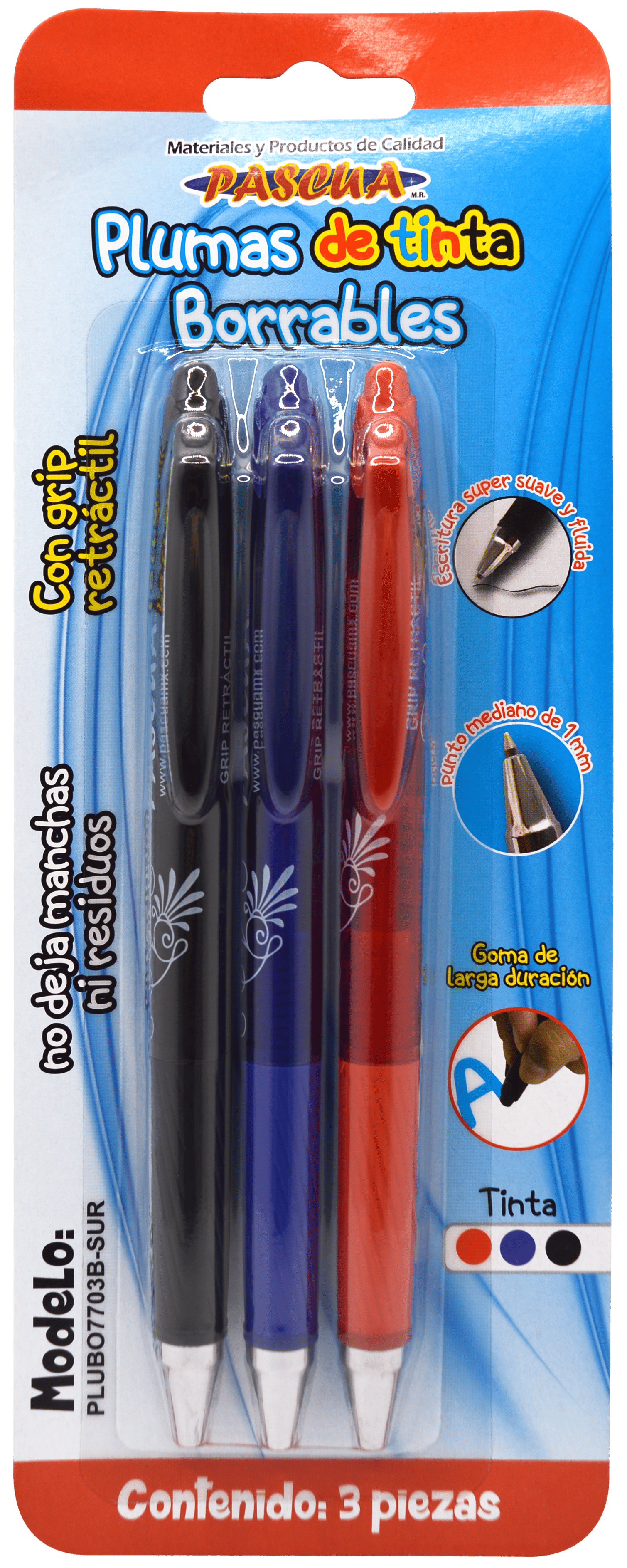 Imagen de PASCUA(1) PLUMA TINTA BORRABLE BLISTER C/3 (PLUBO7703B)